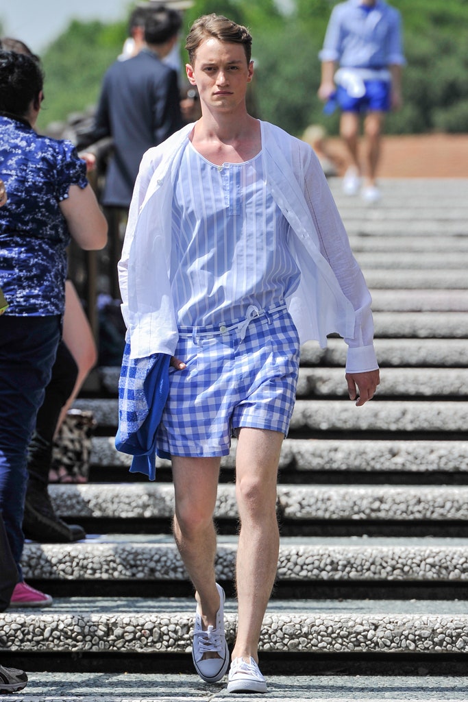 blue cotton fitted checked shorts