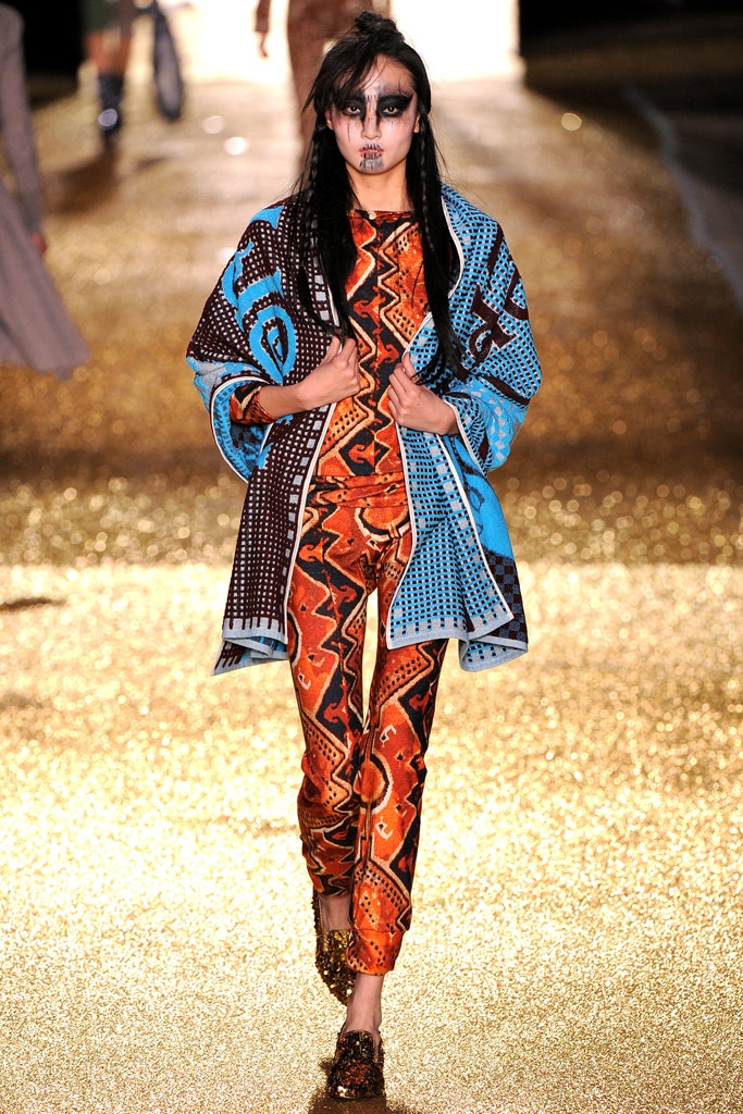 orange cotton fitted printed pants