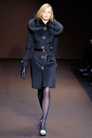 black wool long-sleeve collared fitted buttoned belted coat