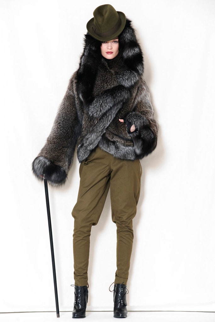 gray fur long-sleeve relaxed layered coat