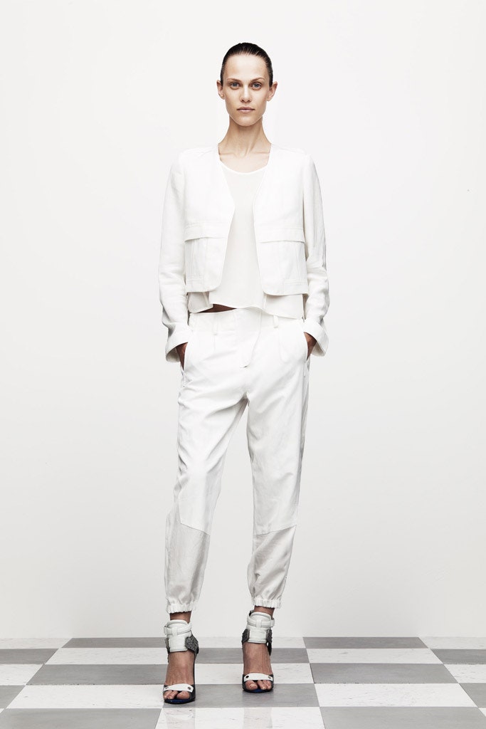 white fitted jacket and relaxed pants