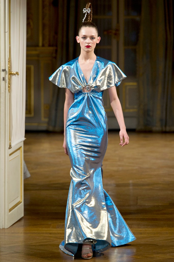blue metallic fitted gown