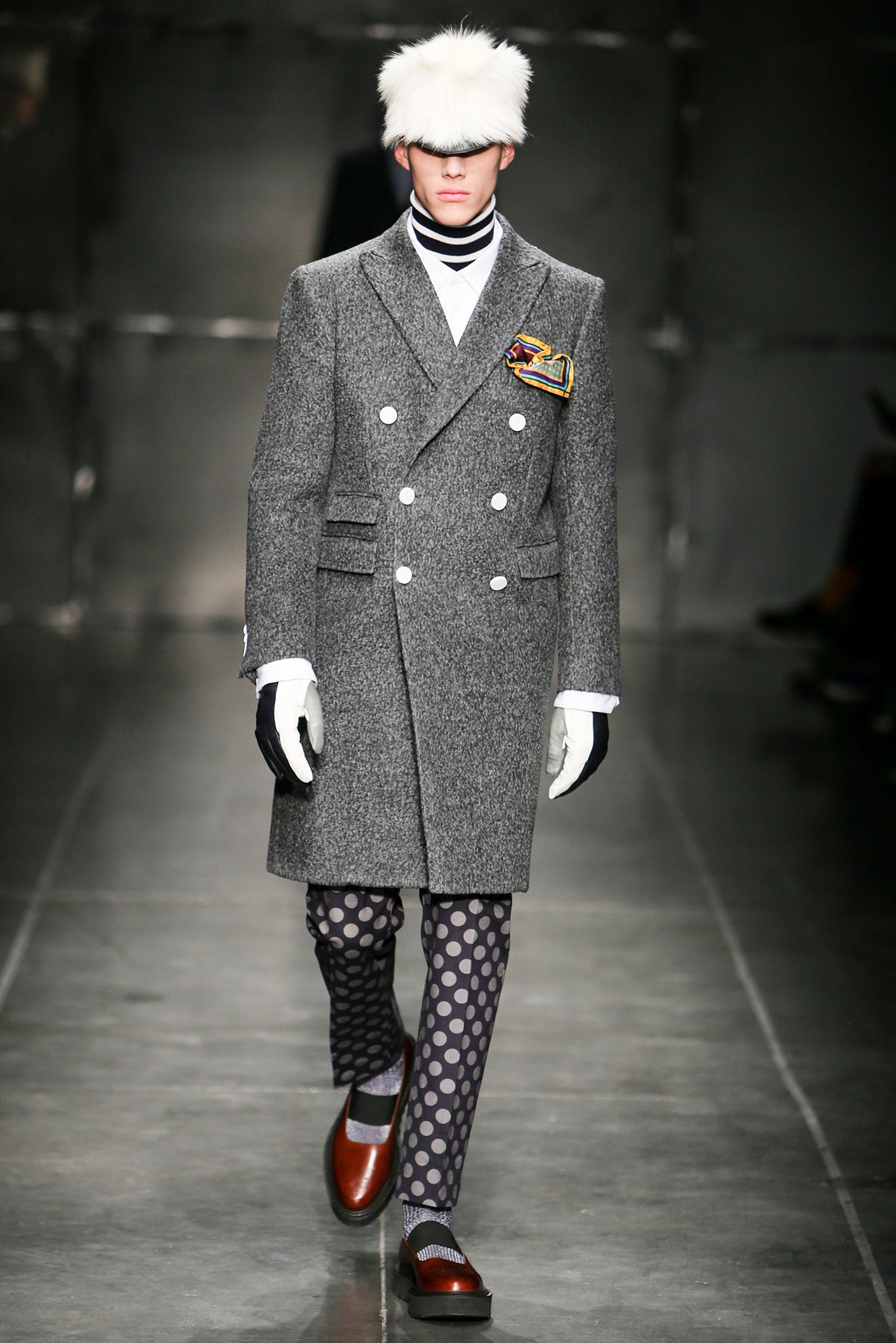 gray wool long-sleeve double-breasted structured buttoned coat