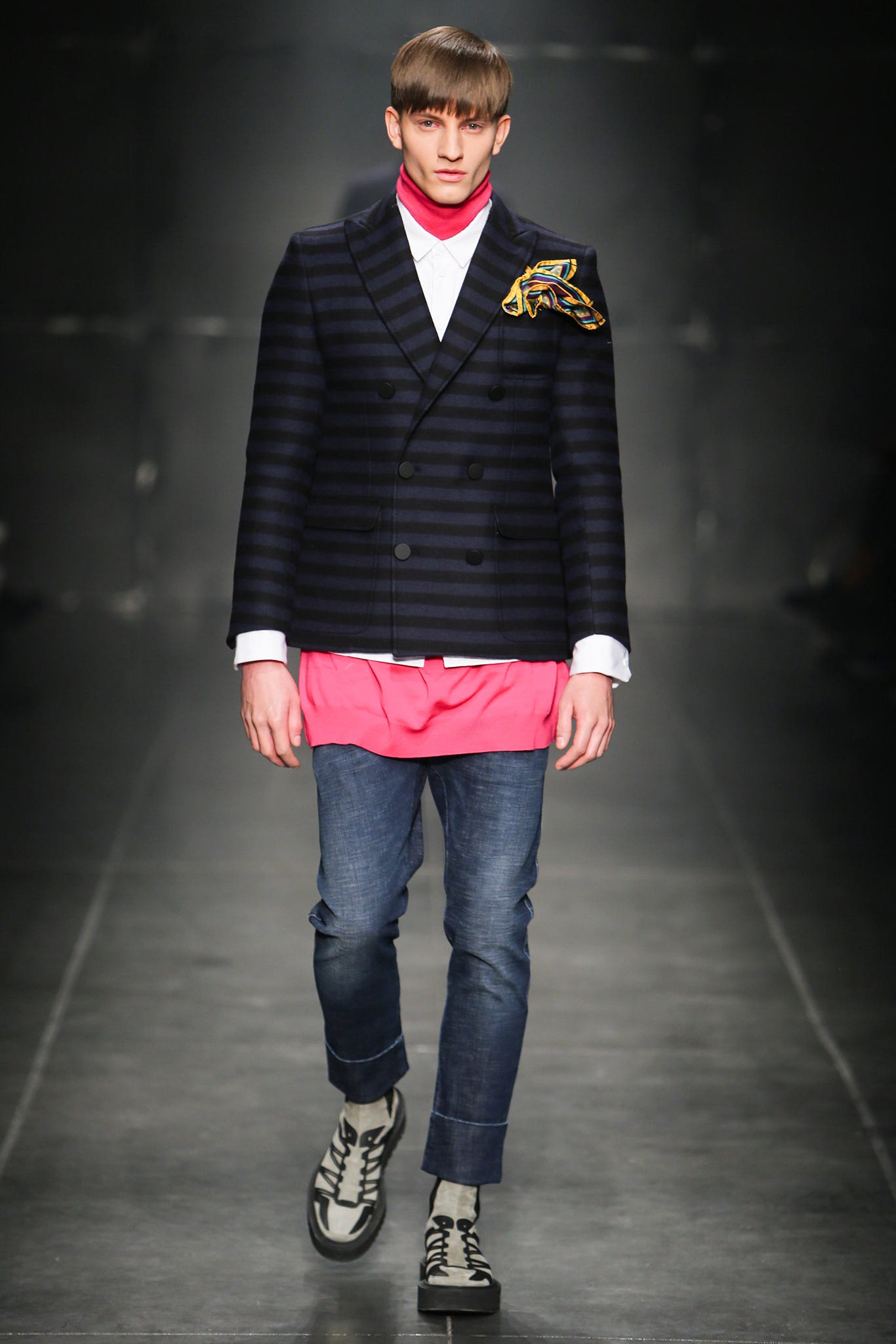 tailored striped blazer with relaxed t-shirt
