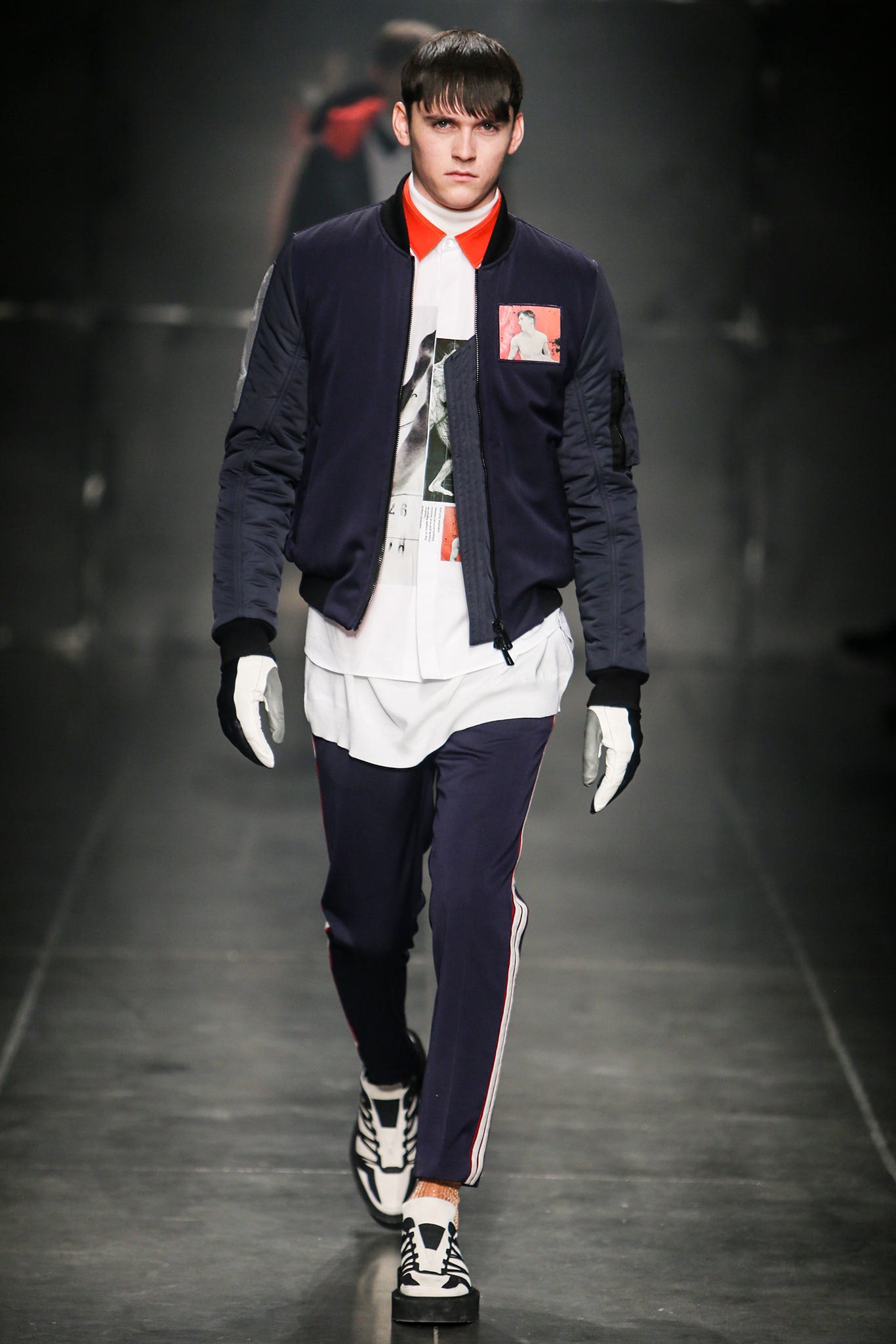 navy jacket with white t-shirt