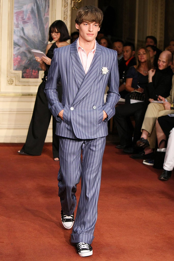 blue striped tailored suit