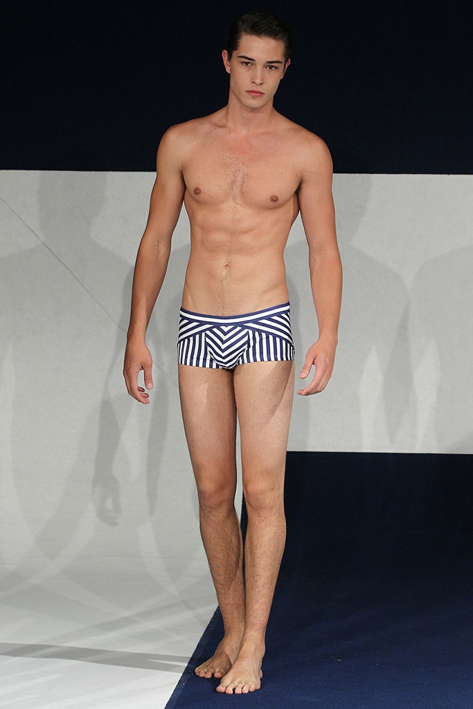 blue and white striped swimsuit