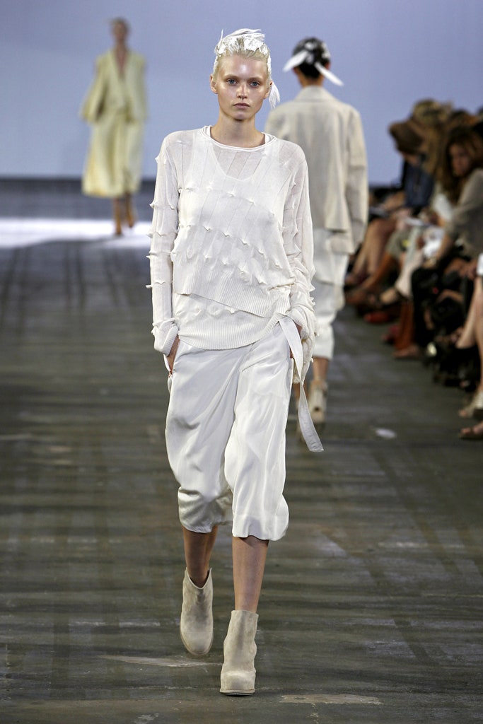 white fitted top with relaxed pants