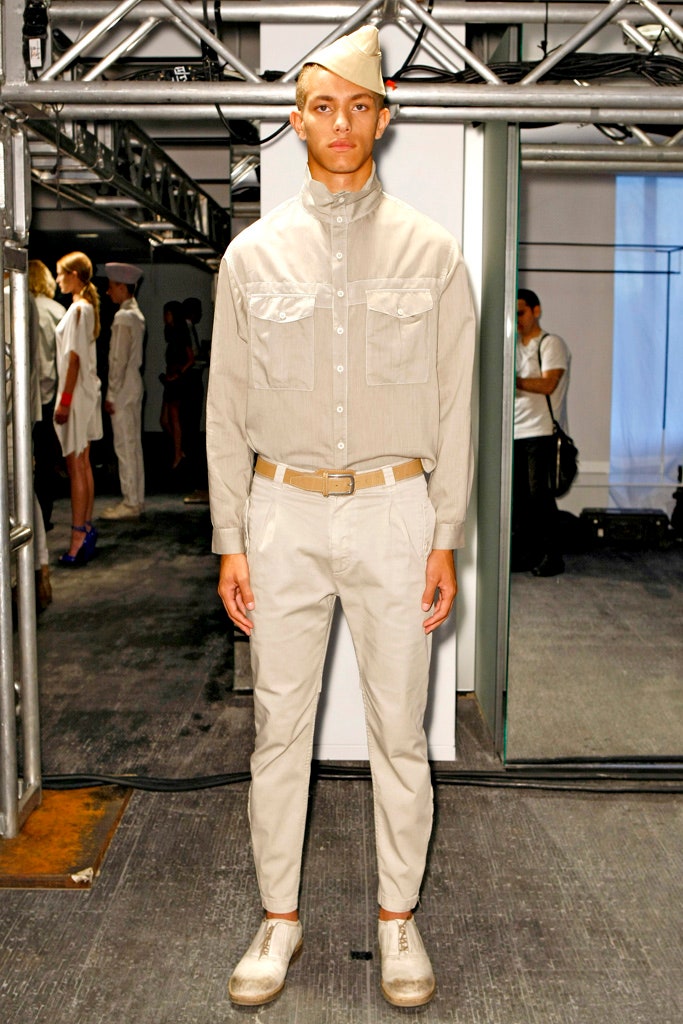 beige fitted shirt and pants