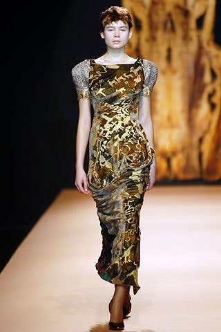 gold brown green fitted dress