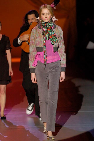 gray silk jacket with printed scarf