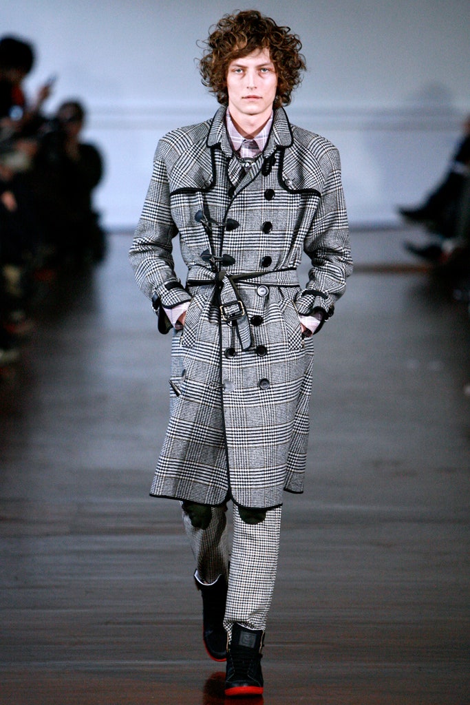 checked trench coat and pants