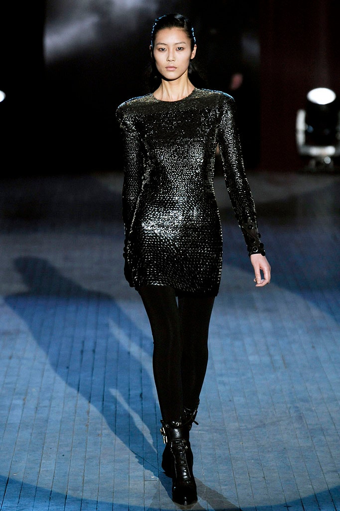 black vinyl long-sleeve high-neck fitted textured shiny dress