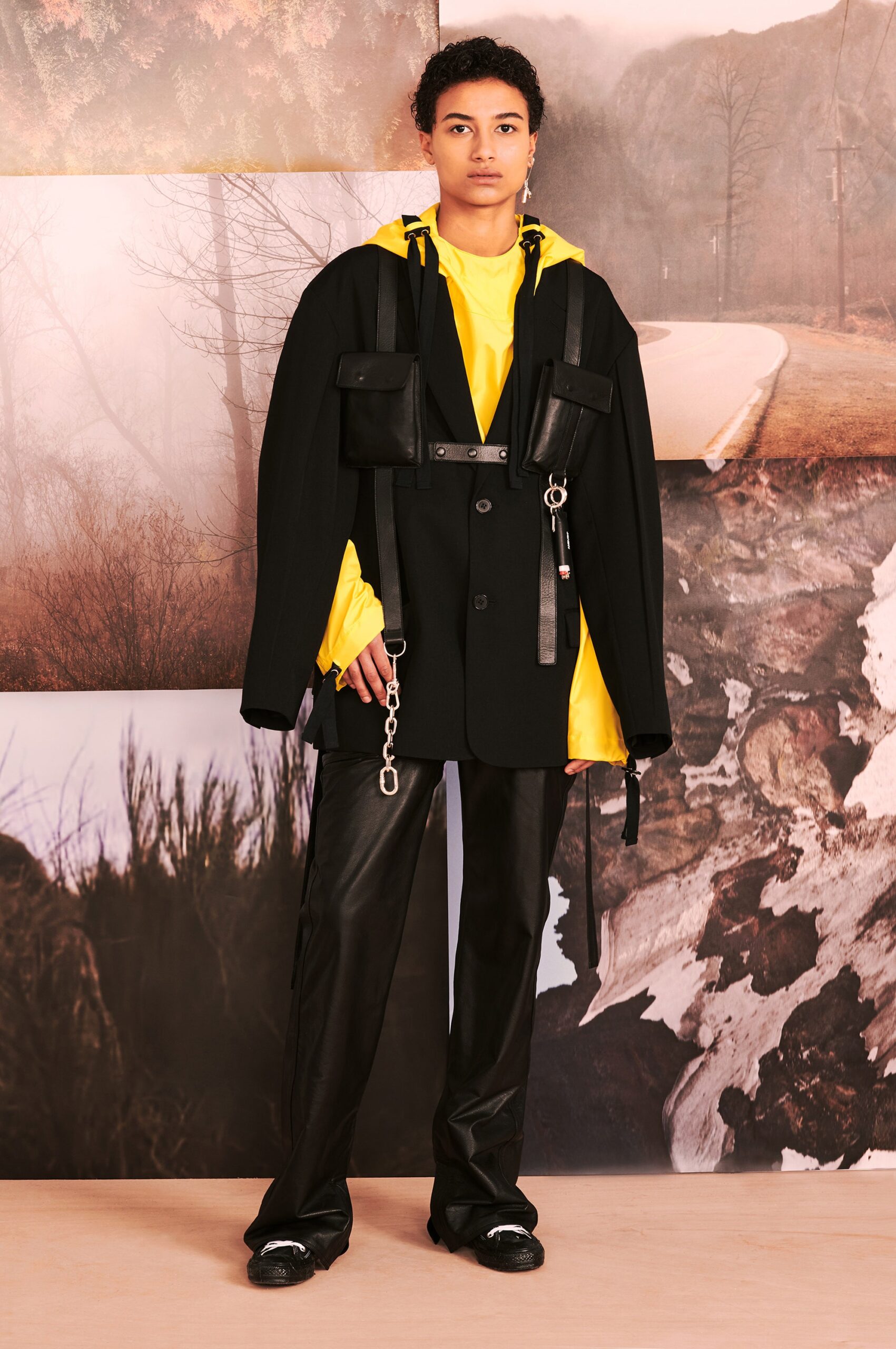 yellow cotton long-sleeve hooded relaxed hoodie