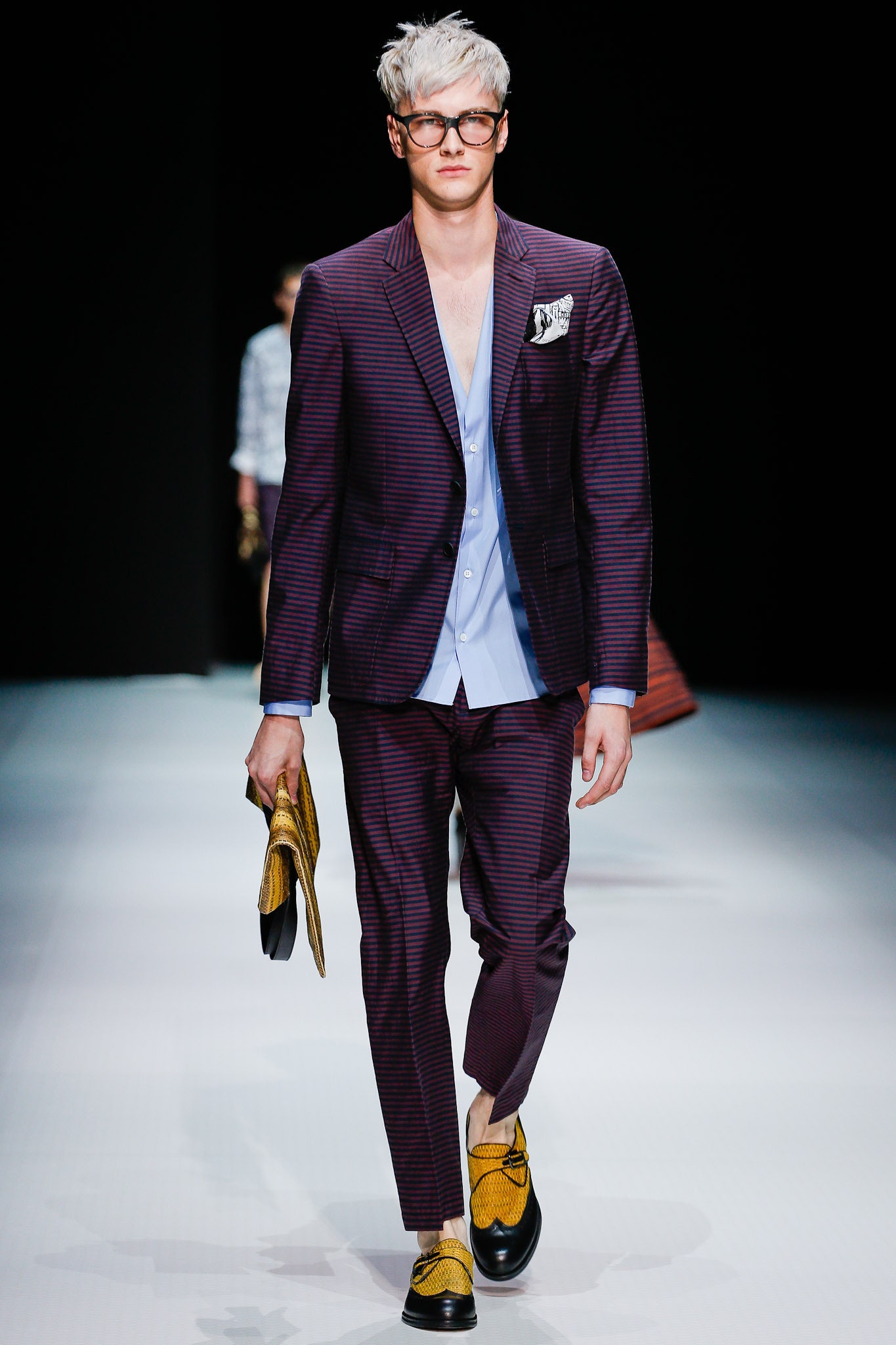 purple striped tailored suit