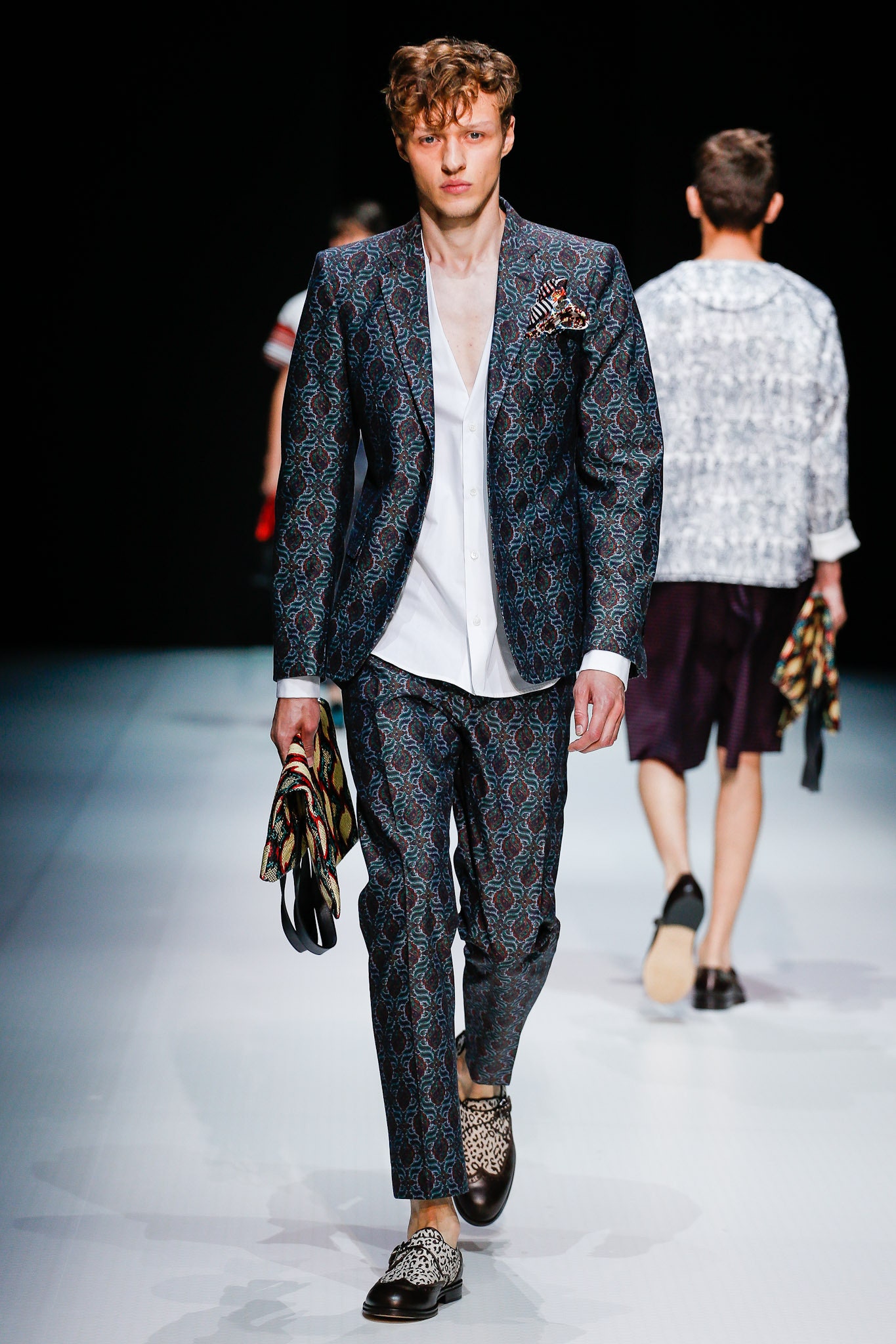 blue printed tailored suit