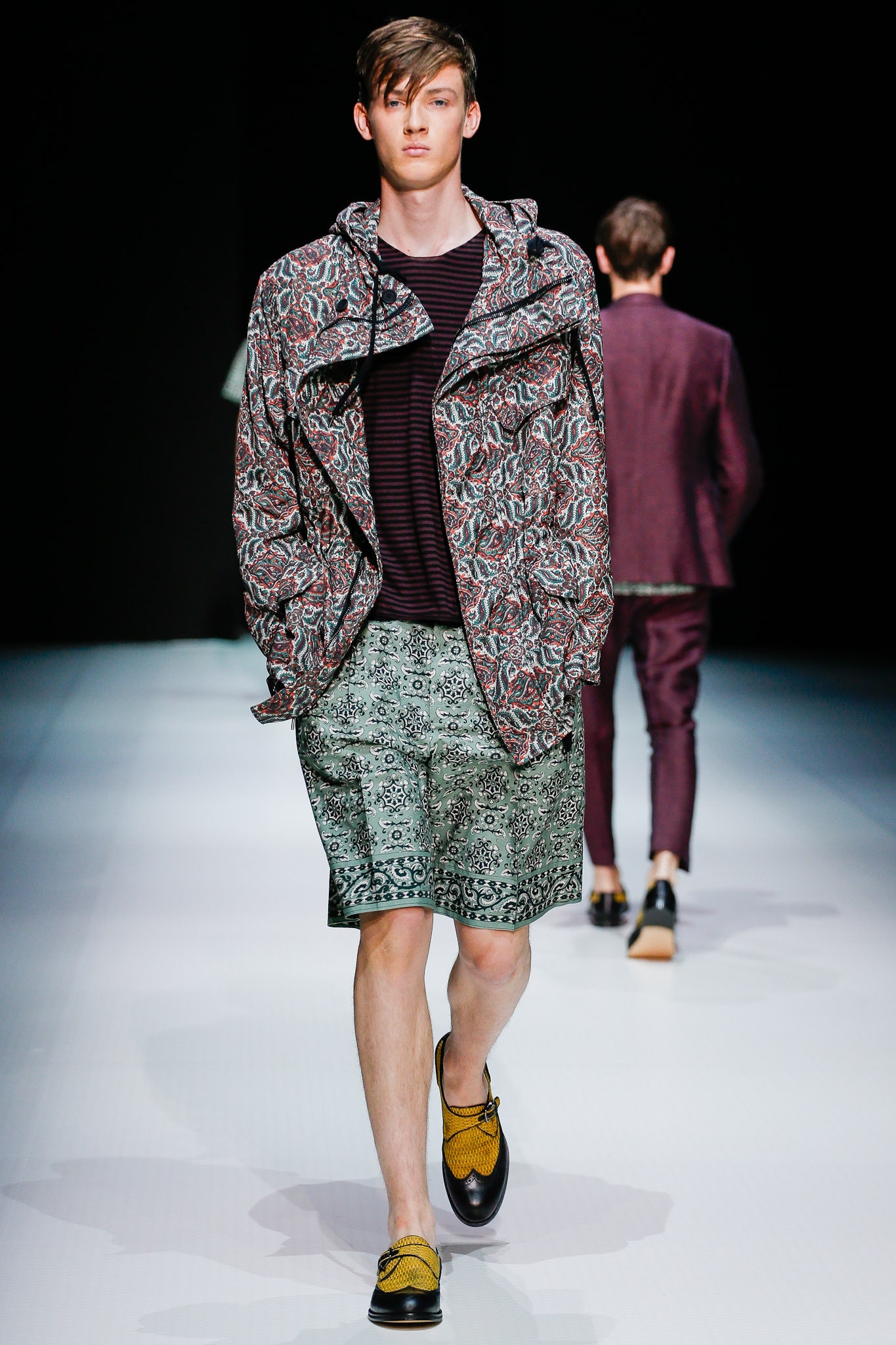 multi cotton long-sleeve collared relaxed printed jacket