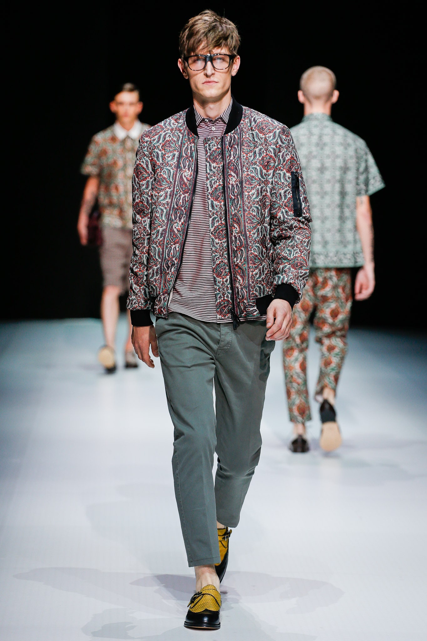 multi cotton long-sleeve collared fitted zippered printed jacket