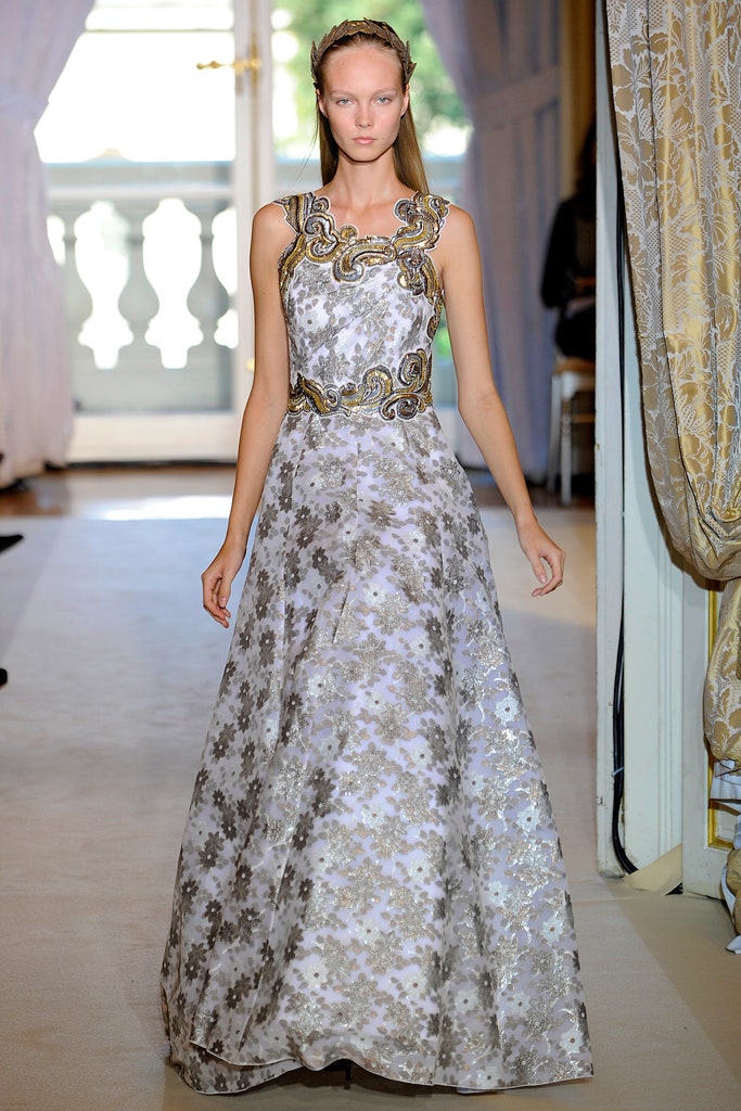 gray and gold embroidered gown