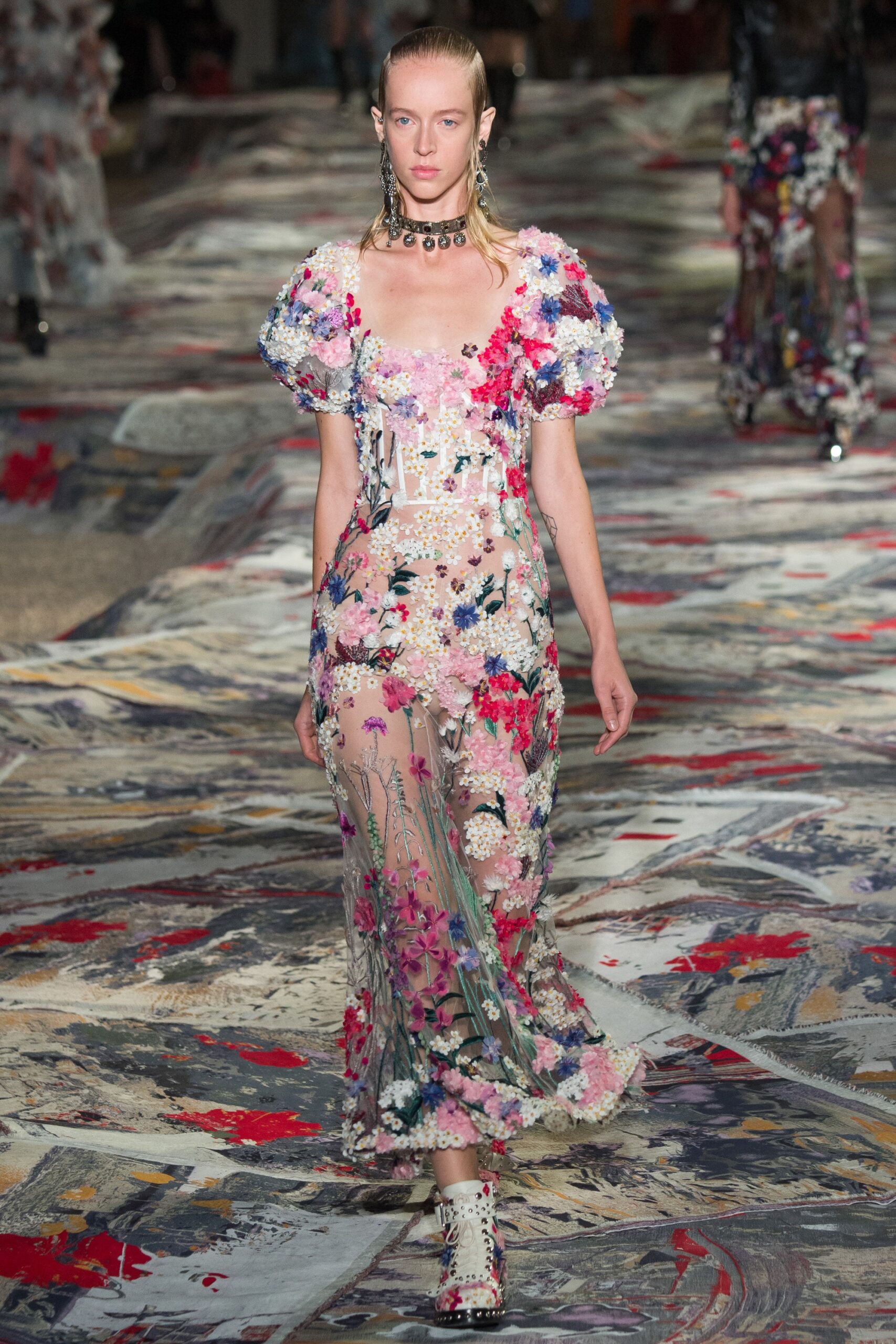 multi-colored sheer embroidered dress