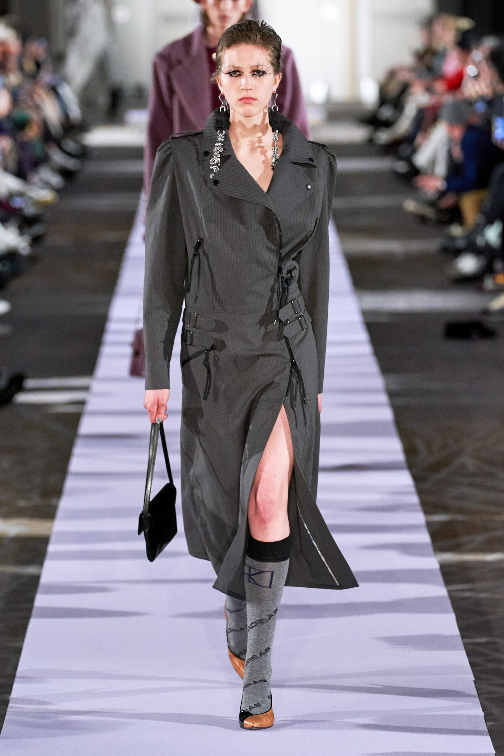 gray fitted midi dress