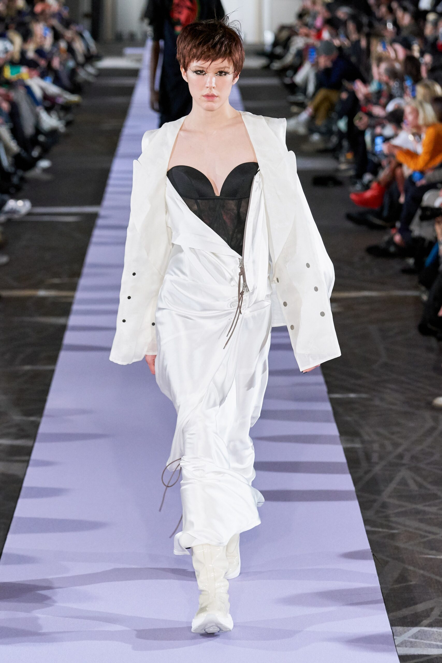 white silk midi dress with jacket