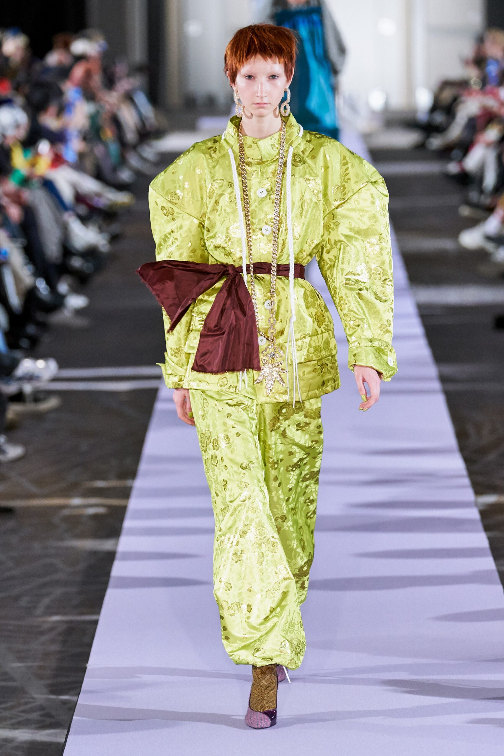 oversized green embroidered jacket and pants