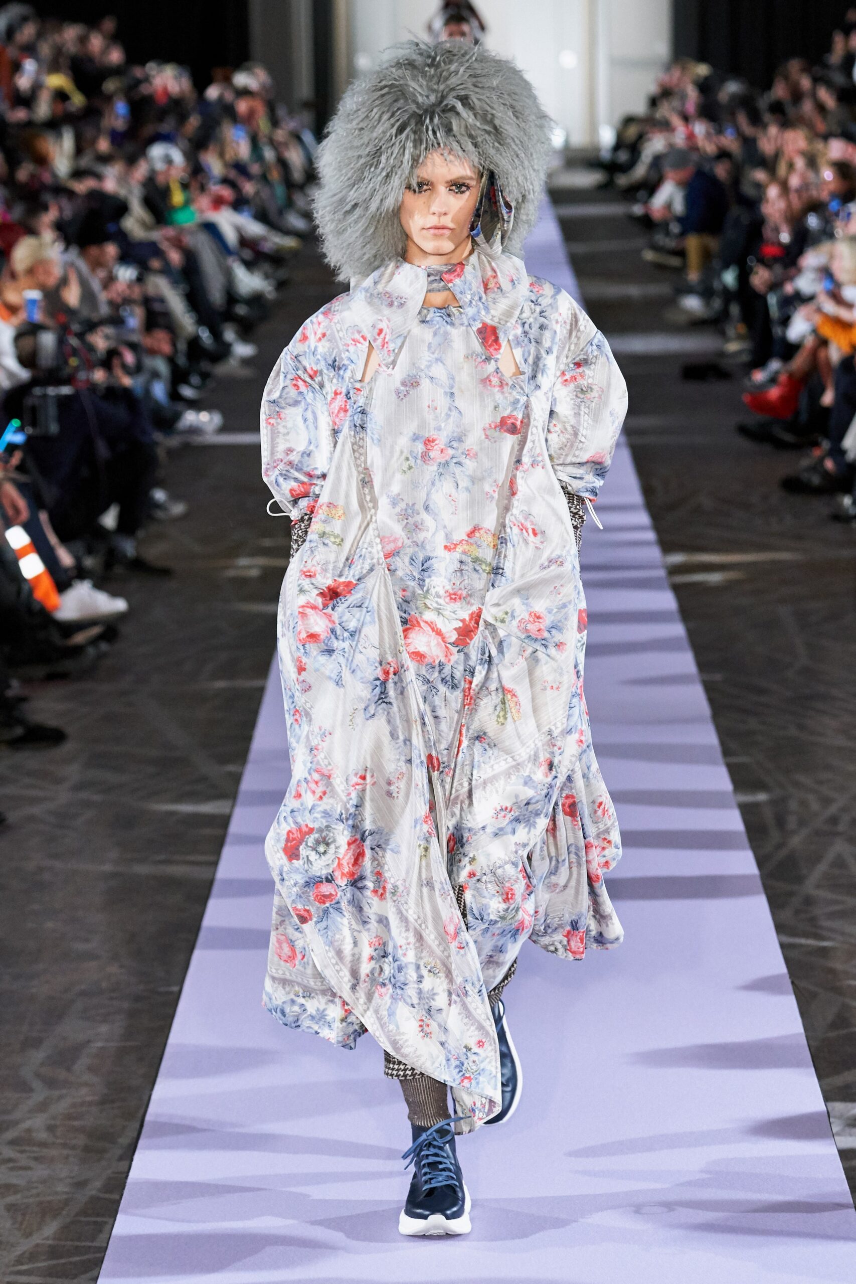 floral maxi dress with oversized hat