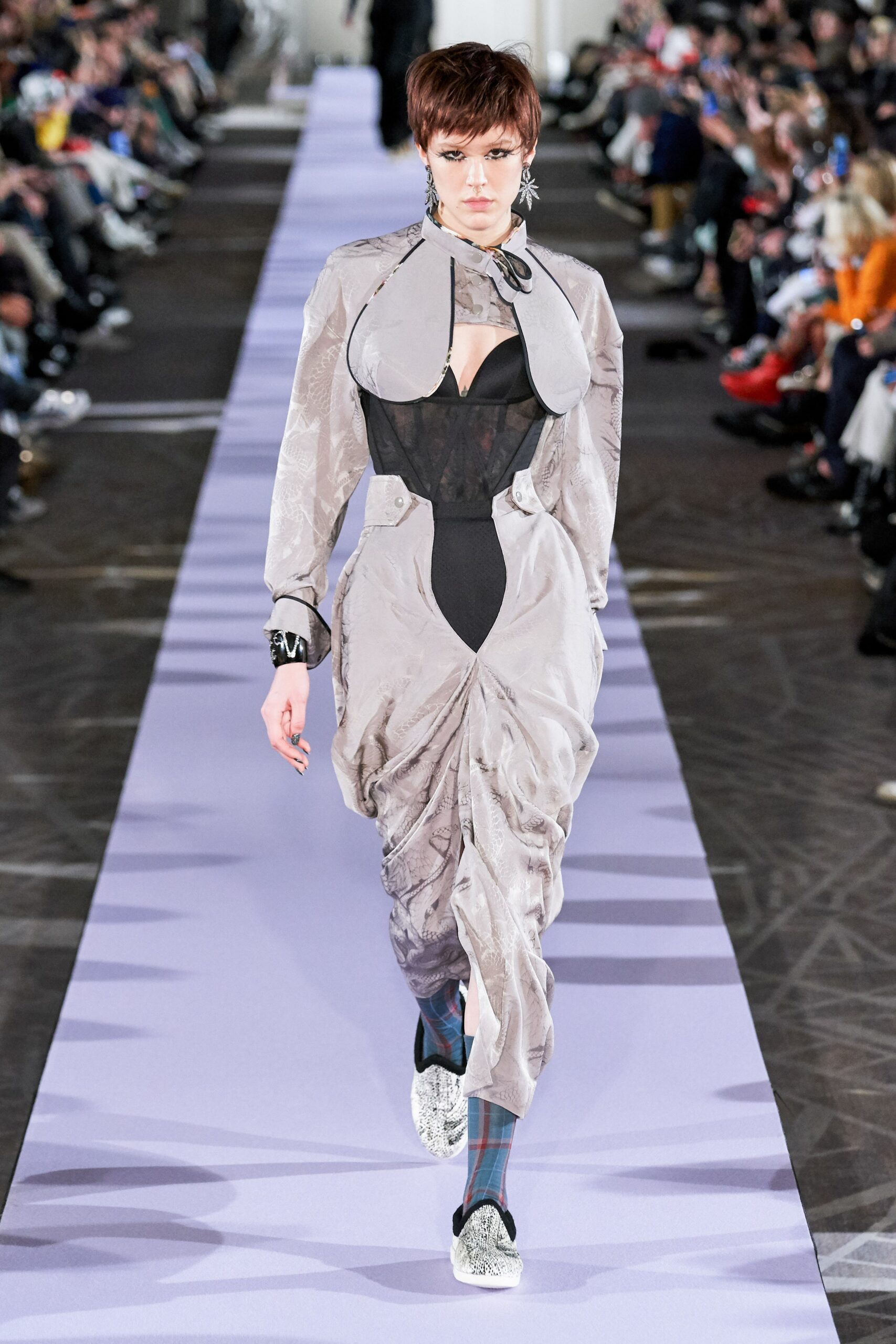 gray silk fitted dress