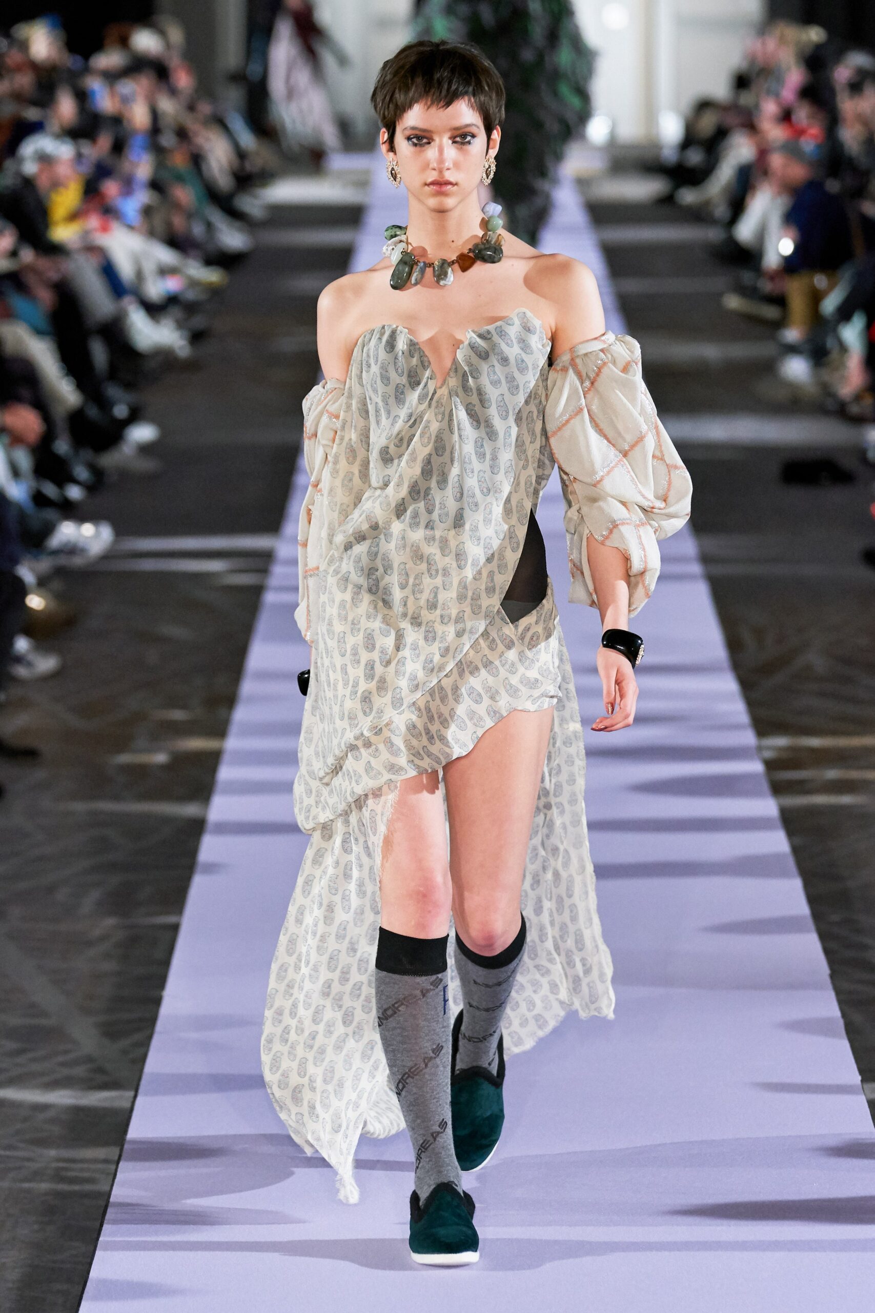 white silk off-shoulder dress