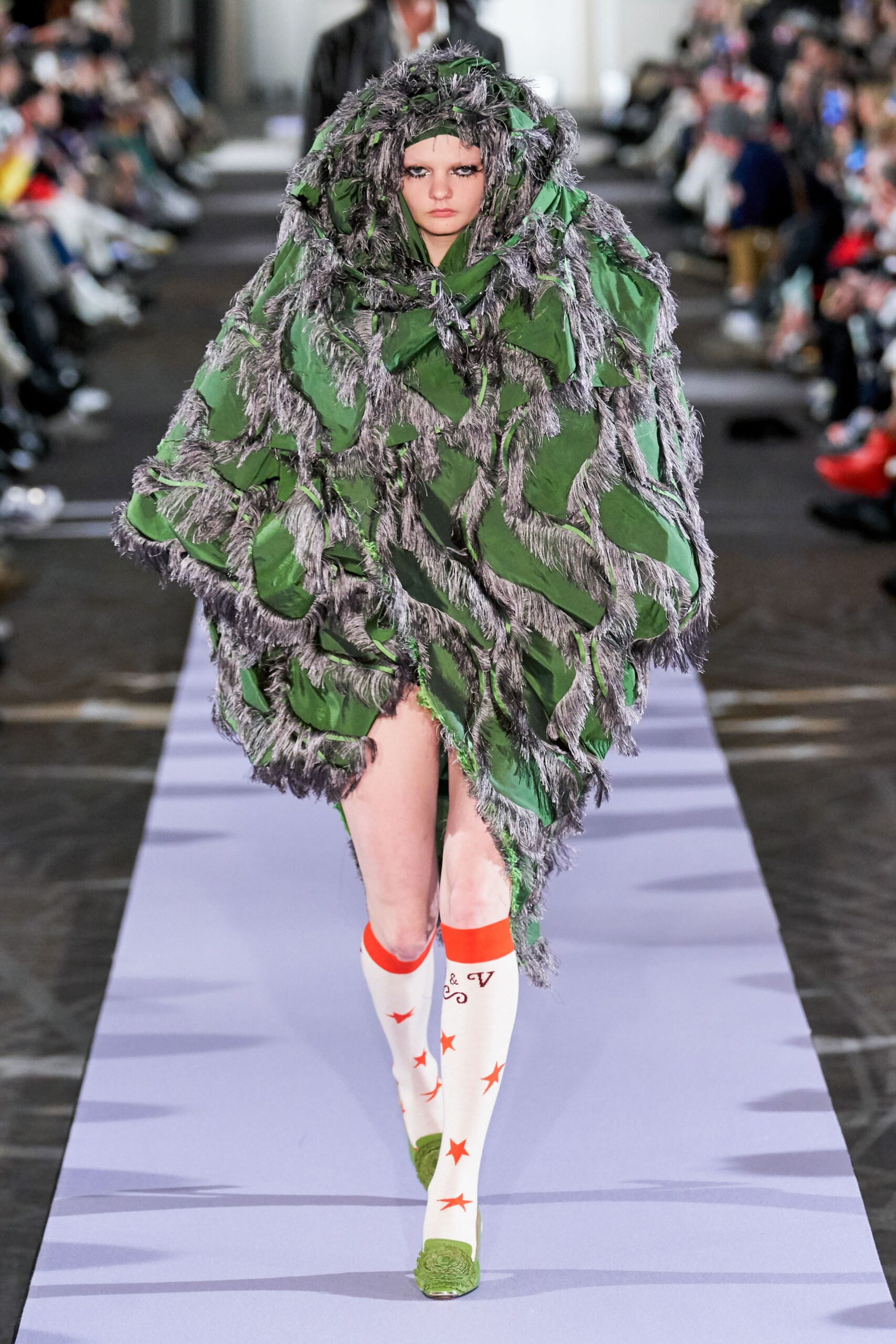 oversized green faux-fur poncho