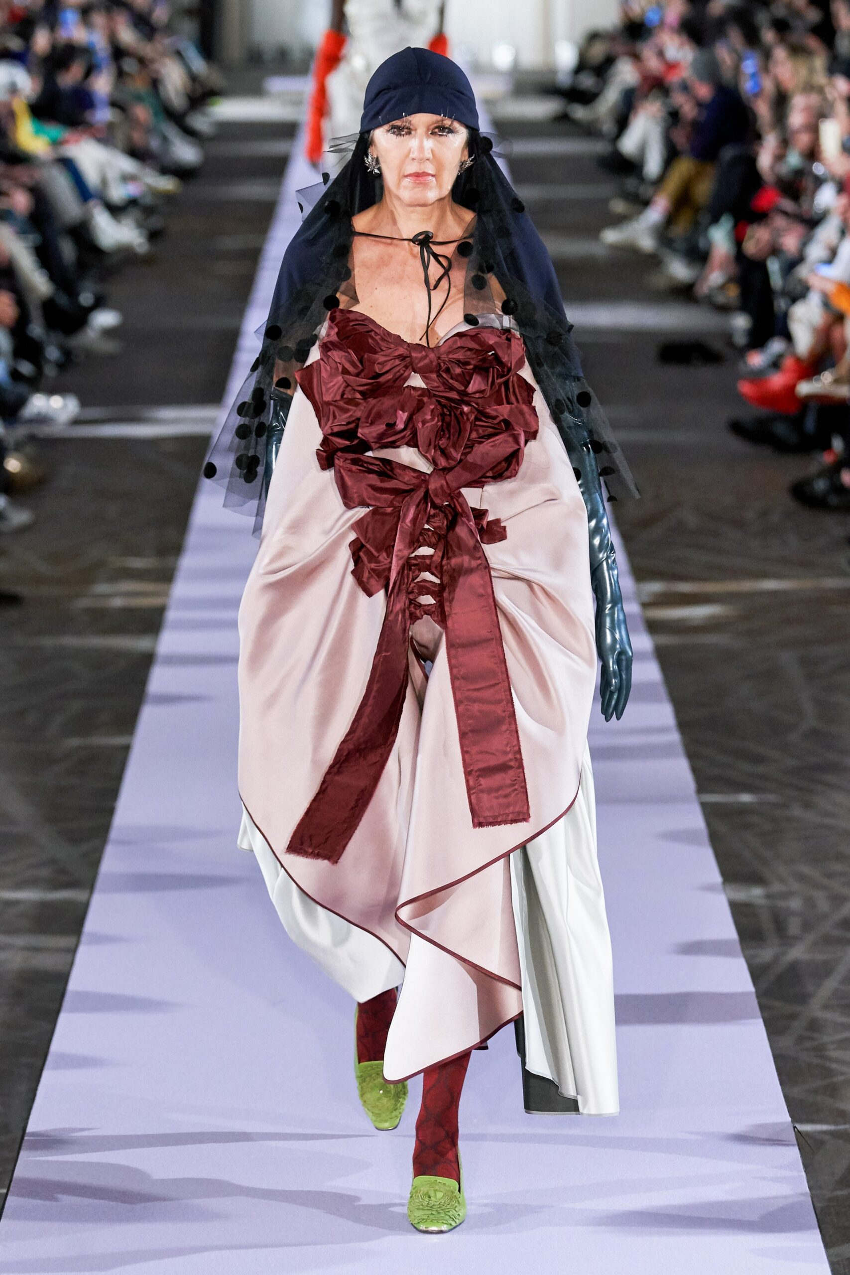 pink and red draped midi dress