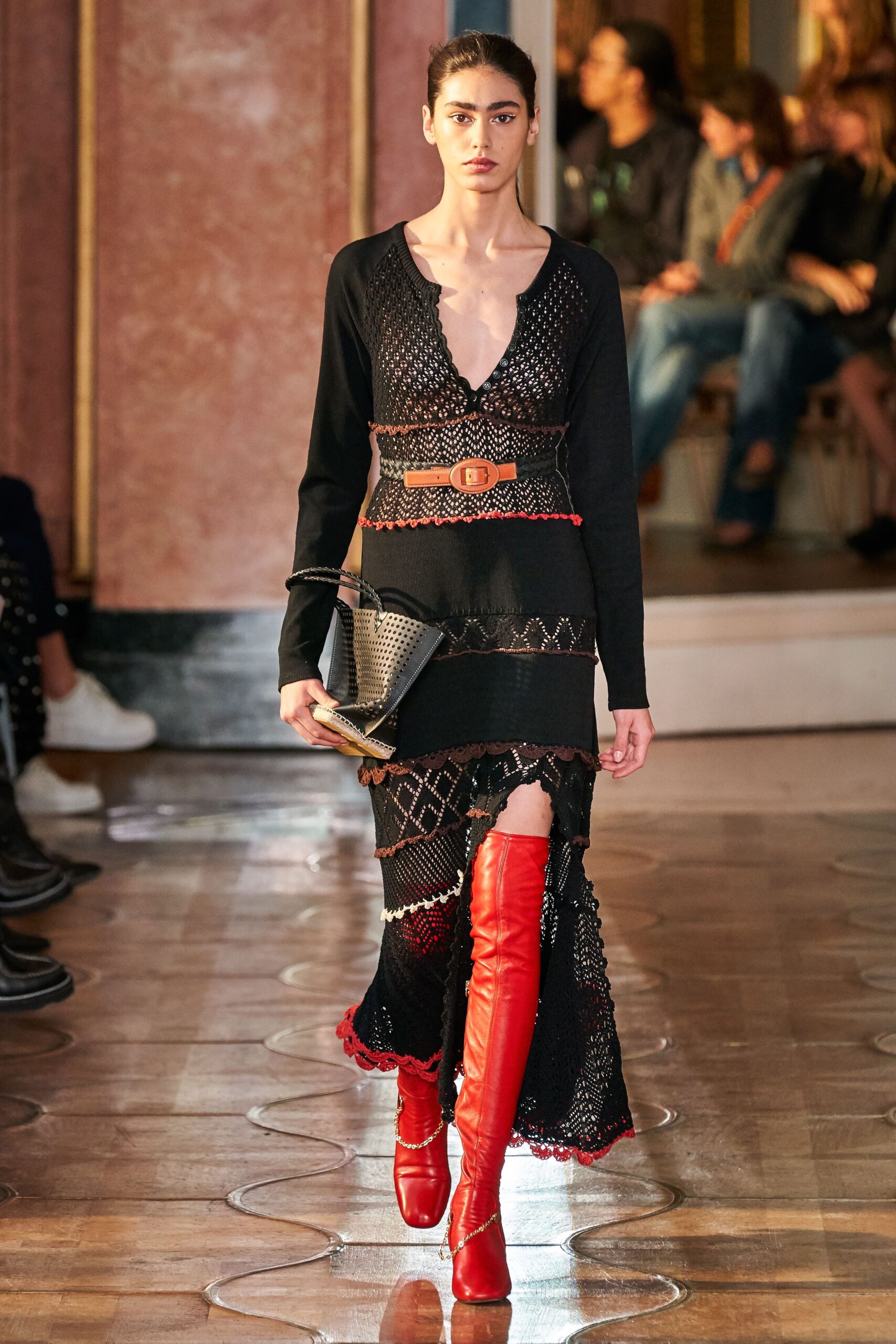 brown leather fitted embellished belt