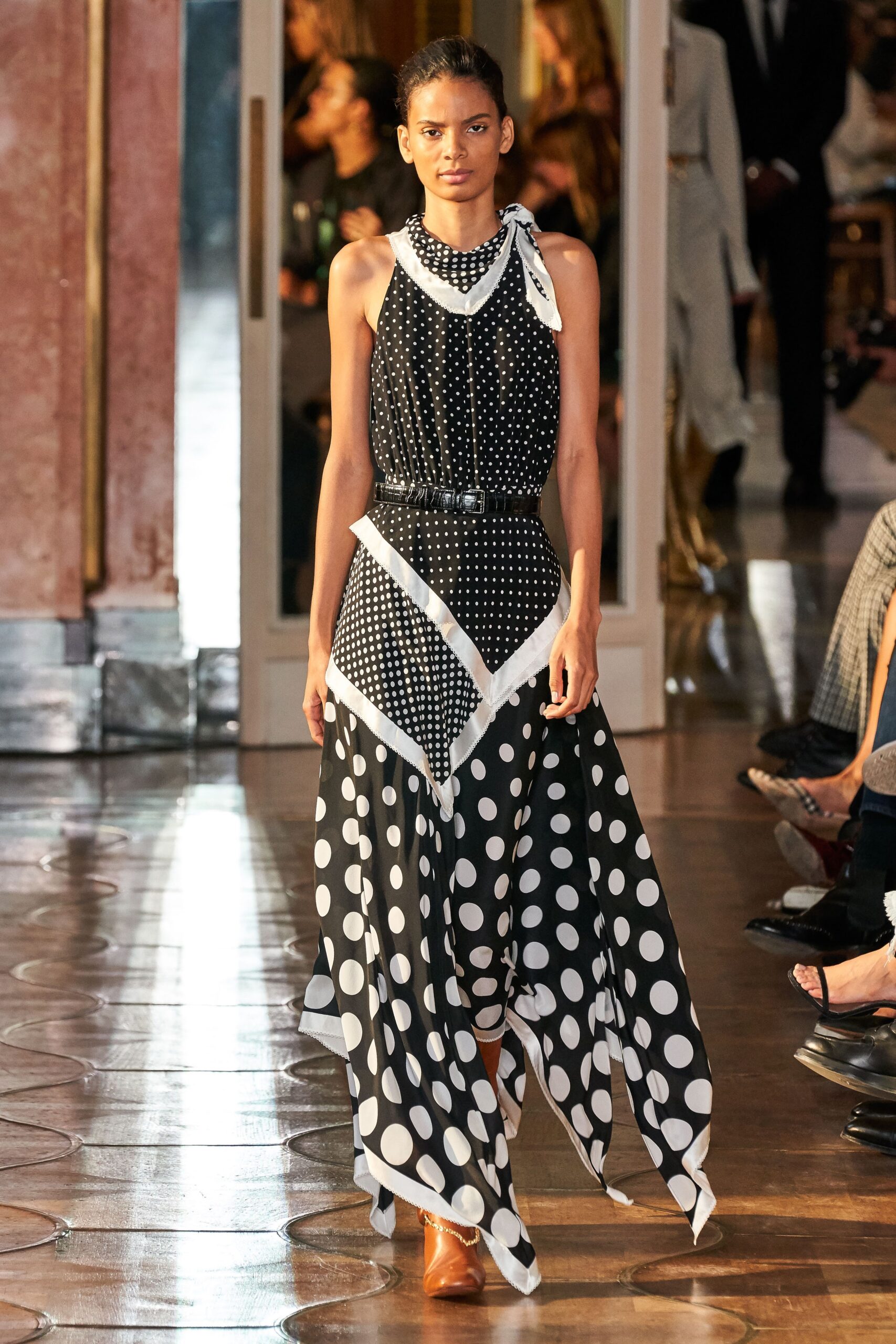 black and white polka-dot dress