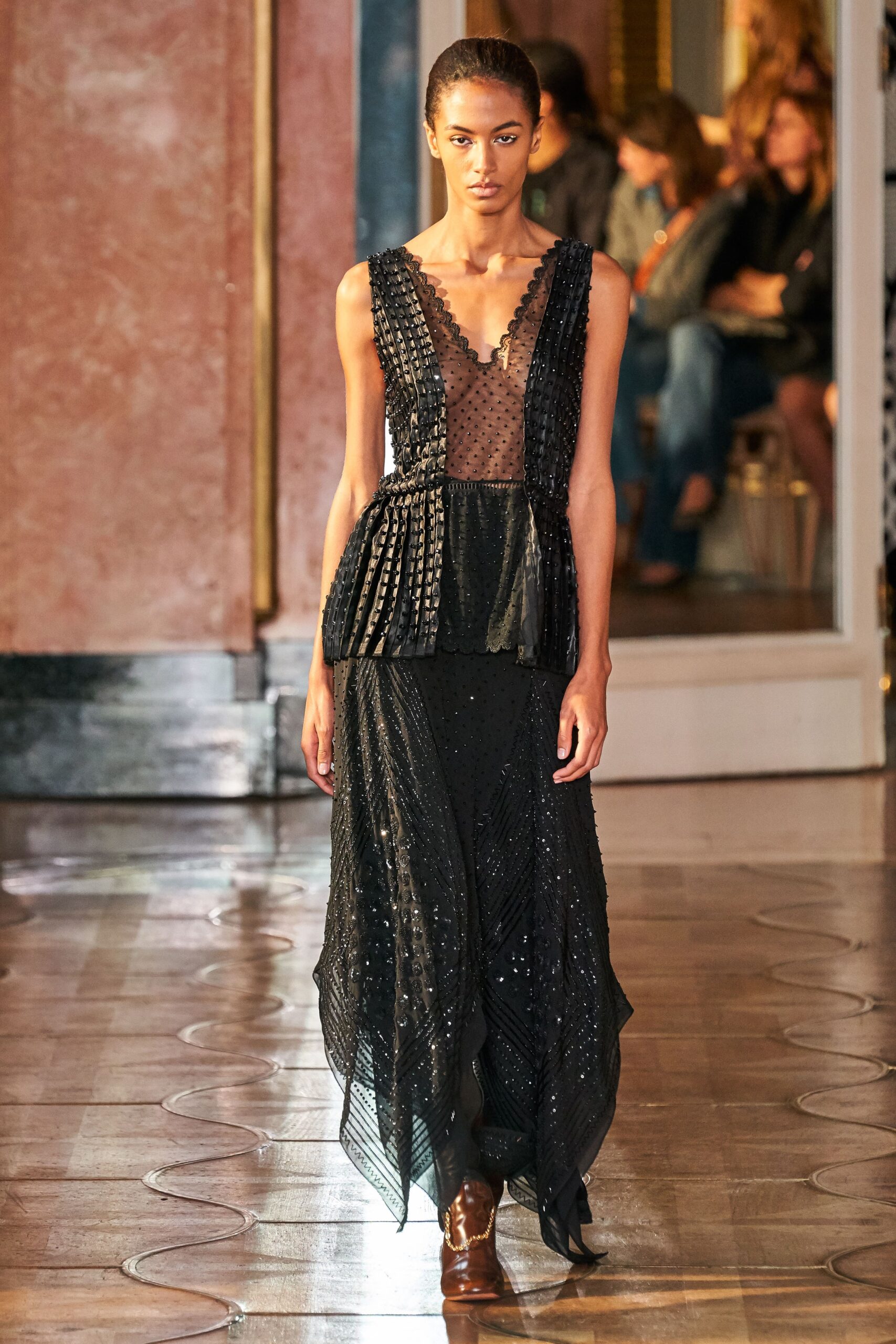 black silk sleeveless dress