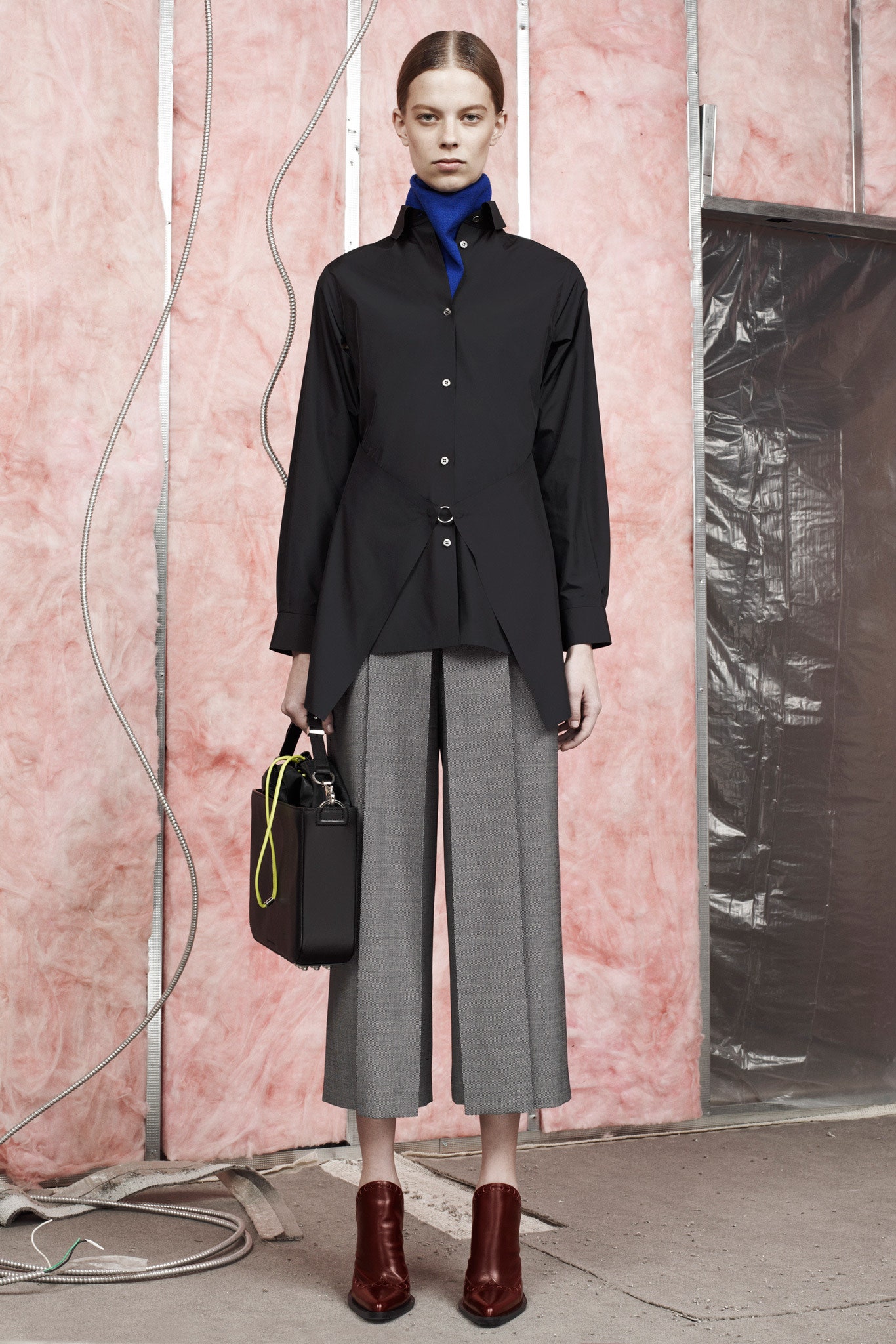 gray wool relaxed wide-leg cropped pants