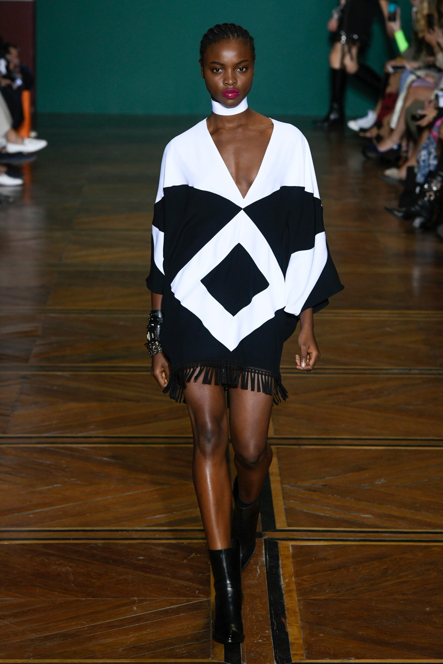 black and white fringed dress