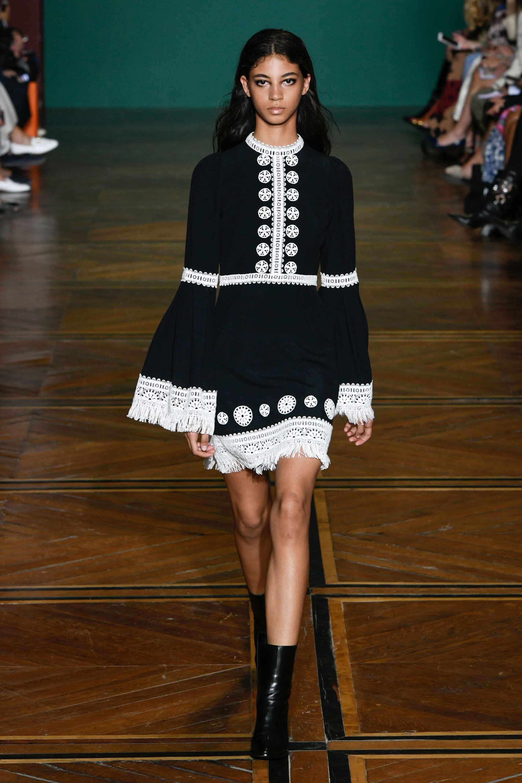 black embroidered mini dress