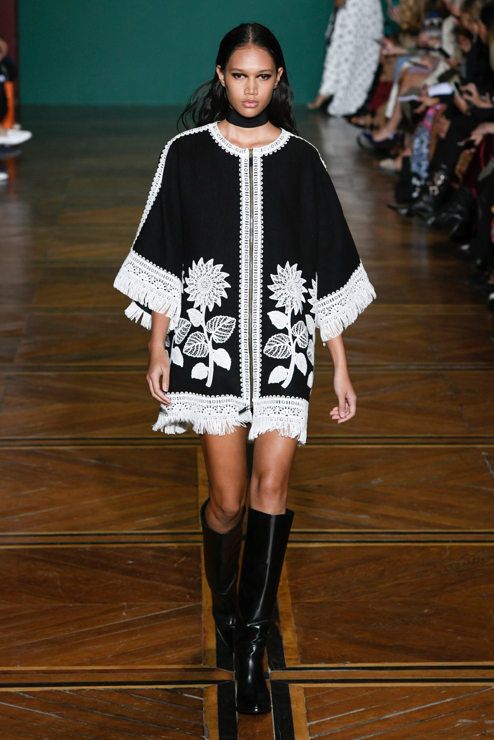 black and white embroidered poncho