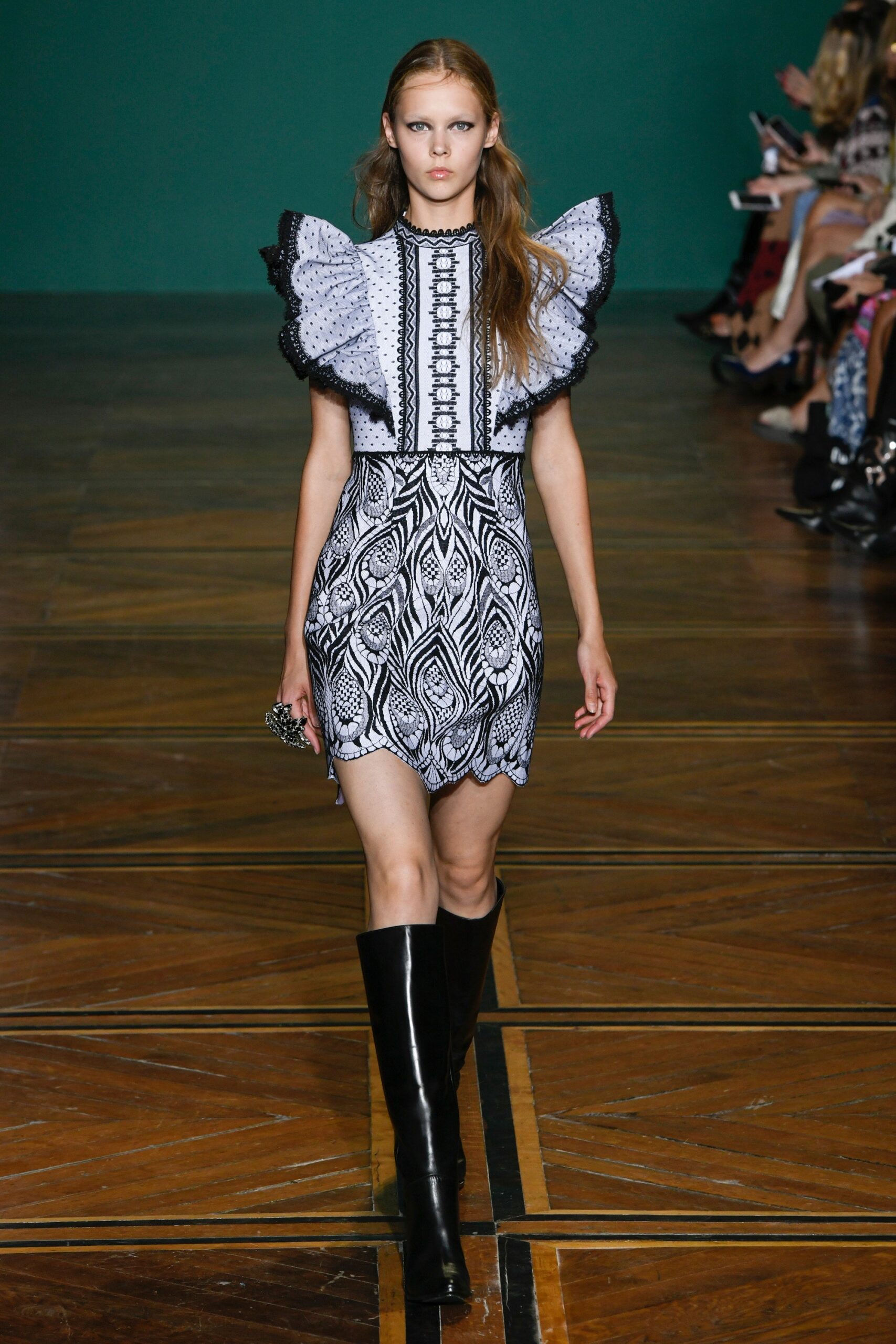 black and white ruffled mini dress