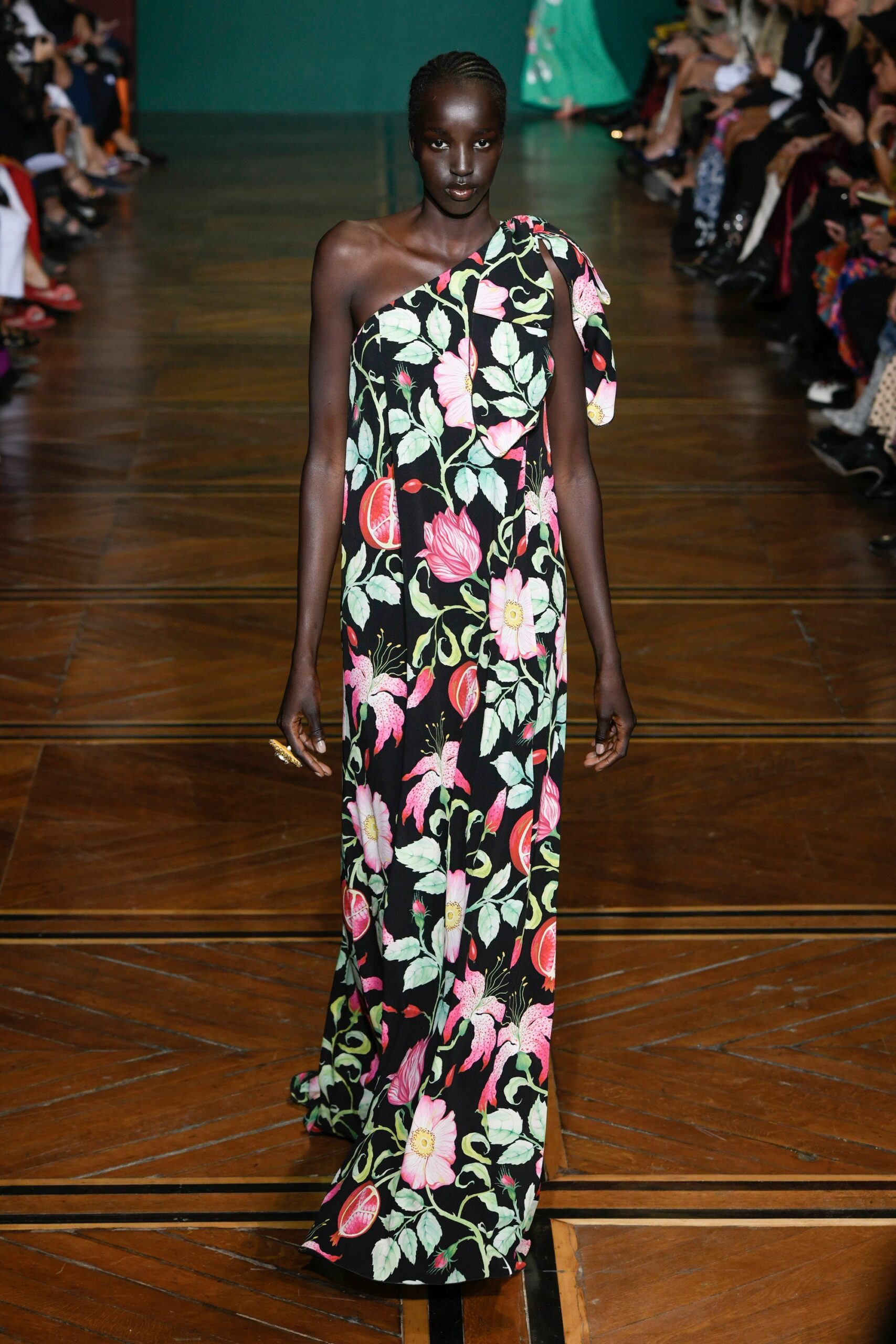 floral black silk gown