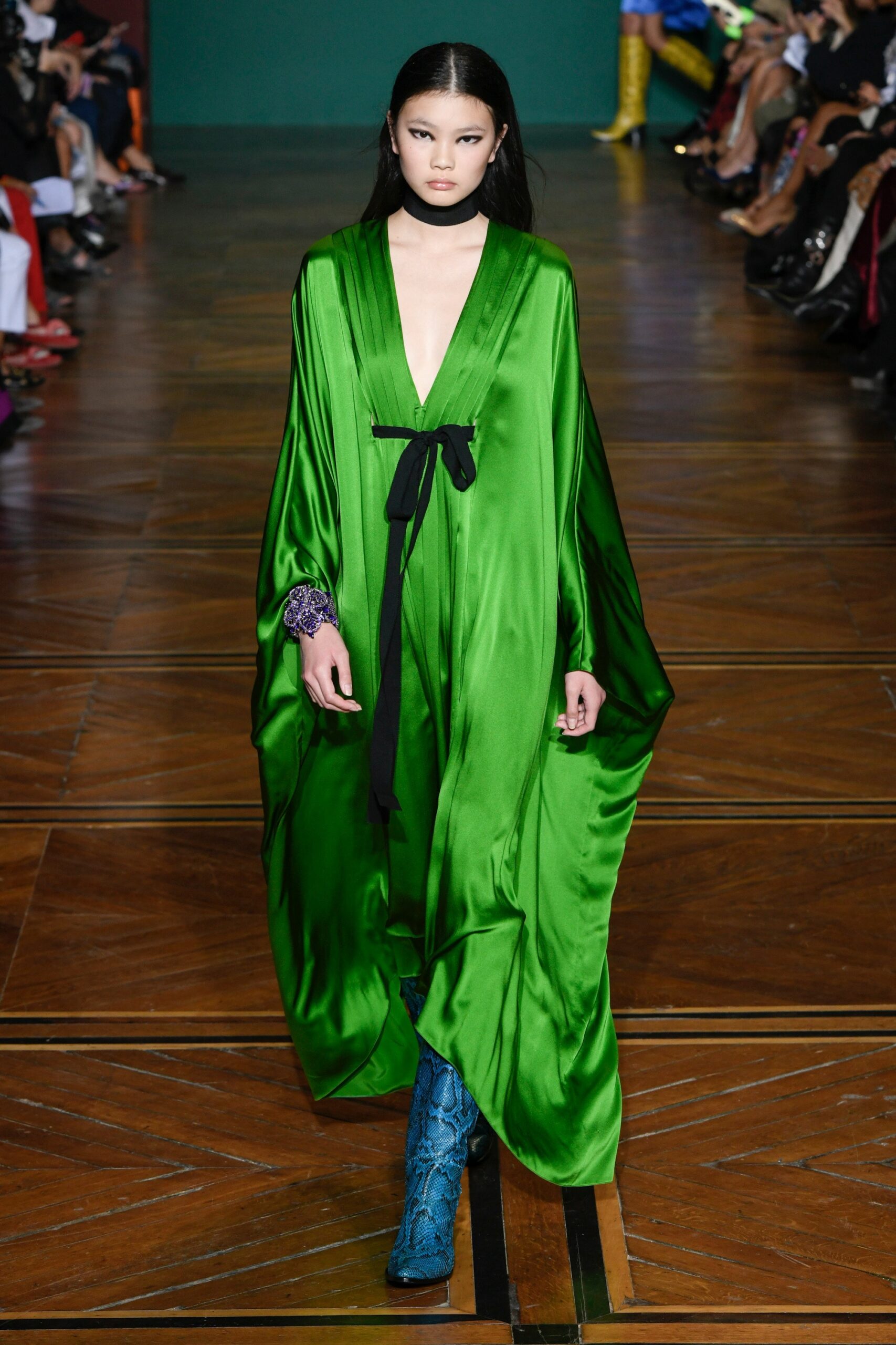 green silk relaxed dress