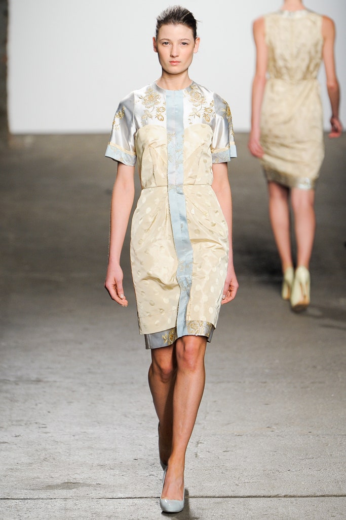 beige silk embroidered dress