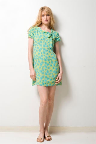 green yellow printed short dress