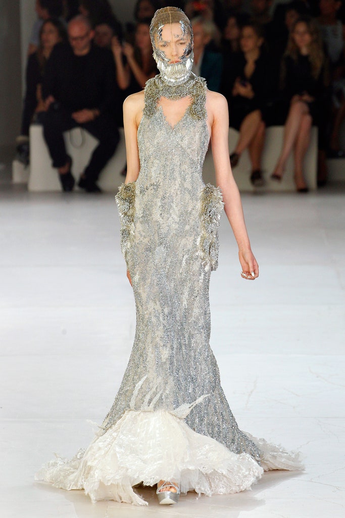 silver embellished gown with hood