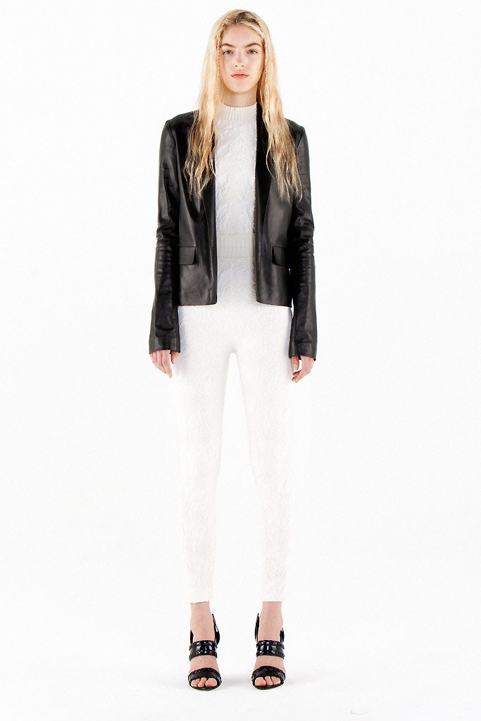 black leather jacket white outfit