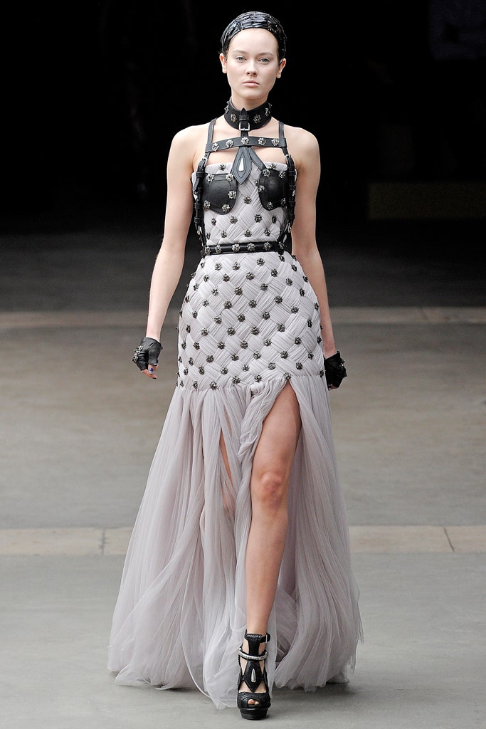 gray silk fitted gown