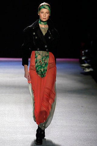 black wool coat with red silk dress