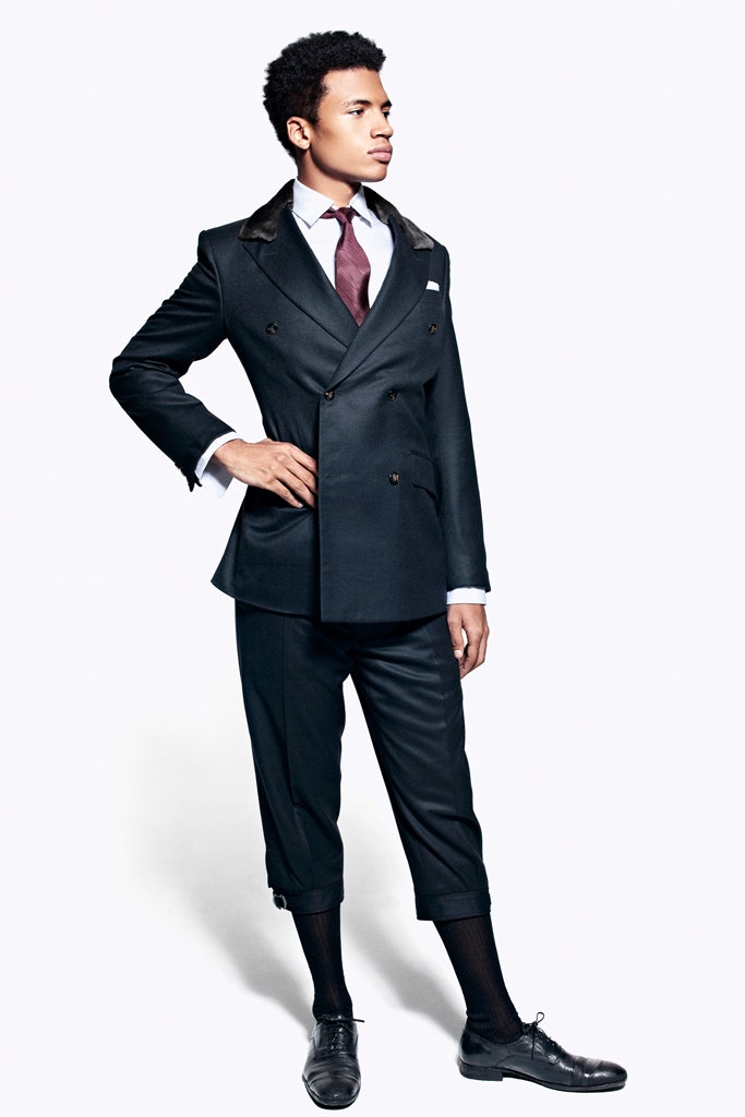 black wool tailored straight-leg cropped pants