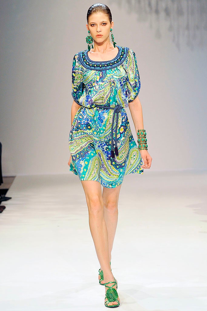 blue green printed short dress
